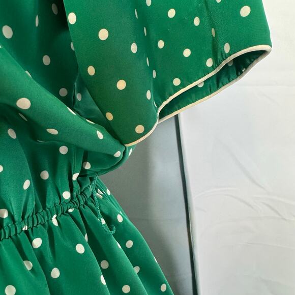 Talbots Vintage Green Polka Dot Dress Sz 4 Wrap Style Midi Made in Hong Kong - Picture 4 of 8